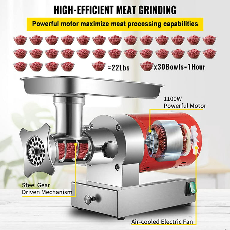 Commercial Electronic Meat Grinder 1100W 300kg/h Sausage Maker Stainless  Steel