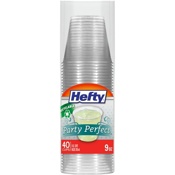 Hefty Party Perfect Clear BDF32 Plastic Cups, Small Clear Cups for Parties, Wedding Receptions, Birthday Parties, Office Gatherings, and More, Recyclable, 9 Ounce, 40 Count