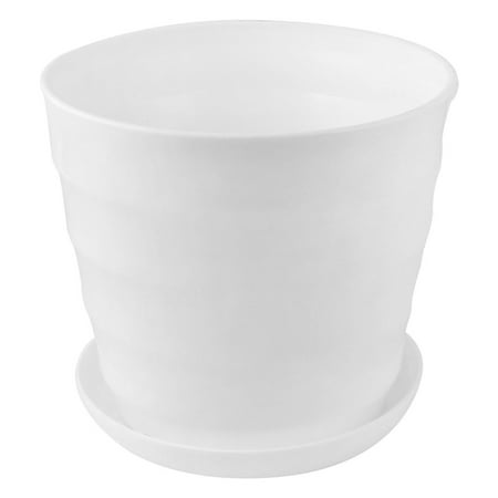 Unique Bargains Home Balcony Office Plastic Round Plant Planter Holder Flower Pot White 19cm Dia