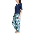 thumbnail image 2 of Hanes Women's Step Into Spring Short Sleeve V-neck Top and Jogger Sleep and Lounge Set, Navy/Plaid, Petite/X-Small, 2 of 4