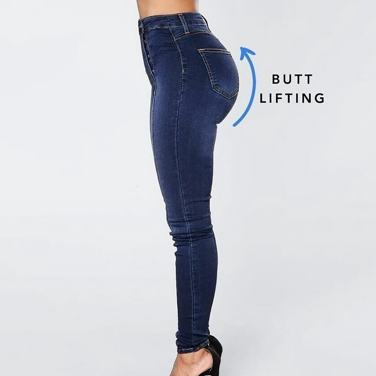 WEAIXIMIUNG Women High Waist Double Button Slim Fit Skinny Jeans