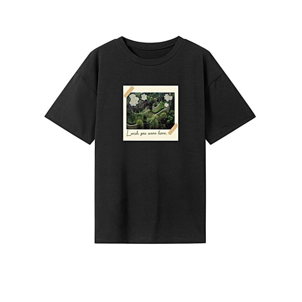 Camiseta para mujer, ropa de verano, camisetas de verano para caminar en la playa, uso diario, viaje Negro