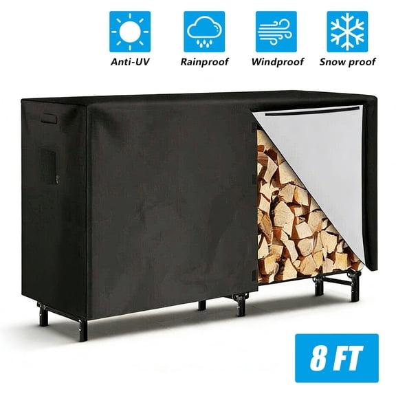 HOMEYA 8ft Firewood Rack Cover, Waterproof Outdoor Firewood Storage Cover with Openable Front Flap, Sun Snow Rain Protector