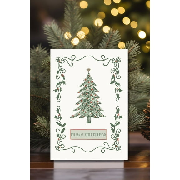 Merry Christmas Card – Elegant Christmas Tree Design – Blank Inside for Personal Messages – Perfect Seasonal Greeting Card with Envelope Included