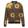 thumbnail image 4 of Women's Floral Print Bomber Jacket Stylish Sunflower Pattern Zip-Up Lightweight Casual Outerwear, 4 of 5