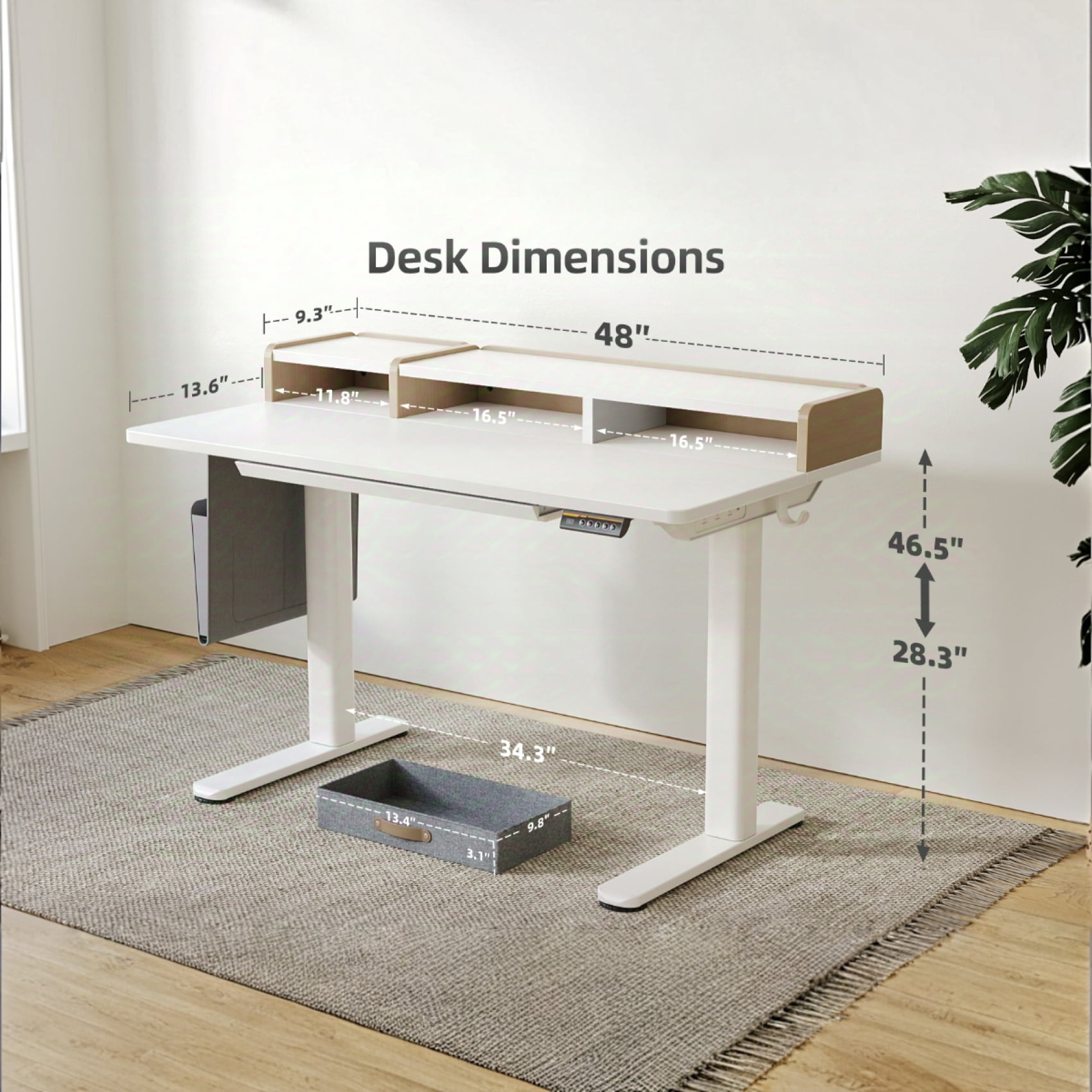 INNOVAR Standing Desk with 3 Storage Drawers, Adjustable Height Electric Stand up Computer Desks W/Outlets & USB Charging Ports,Sit to Stand Table Desk for Home Office Work Station,White