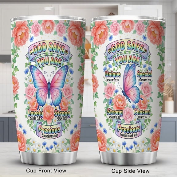 Butterfly Tumbler 20oz with Lid Christian Gifts for Women Inspirational Religious Catholic Gift