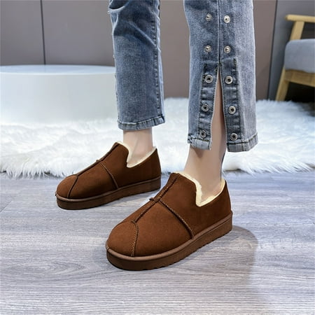 

ZMHEGW Women Boots Autumn And Winter Snow Flat Non Slip Solid Color Round Toe Velvet Warm And Comtable Boots Shoes