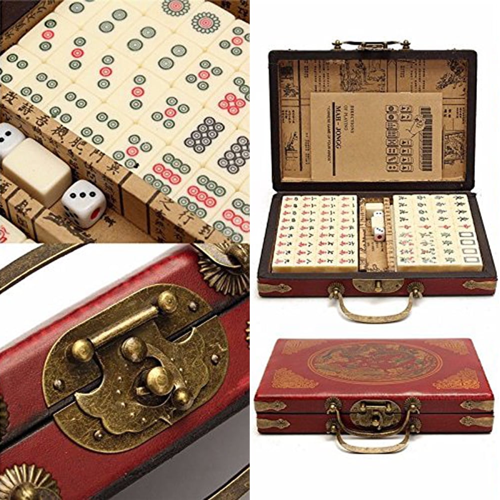 Chinese Antique Mahjong Set Portable Table Board Game Kids Adults Leisure  Toy