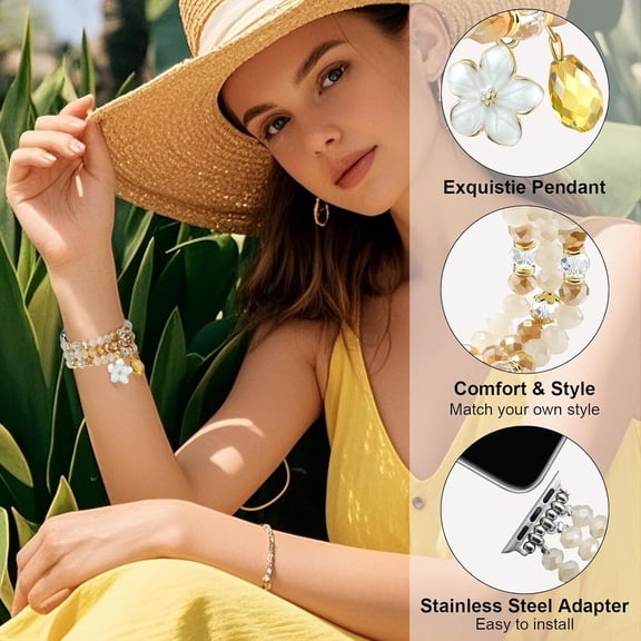 YUYAN-Bracelet Beaded Bands for Women Compatible with Apple Watch 42mm(S3/2/1) 44mm 45mm 46mm 49mm Fashion Handmade Boho Elastic Stretch Strap for iWatch Series 11/10/9/8/7/6/5/4/3/2/1/SE/Ultra