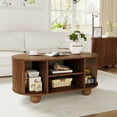 thumbnail image 4 of Wirrytor Coffee Table with Sliding Door, Mid Century Modern Wood Oval Center Table, 2-Tier Tea Cocktail Table with Sliding Door for Living Room, Rustic Brown, 4 of 9