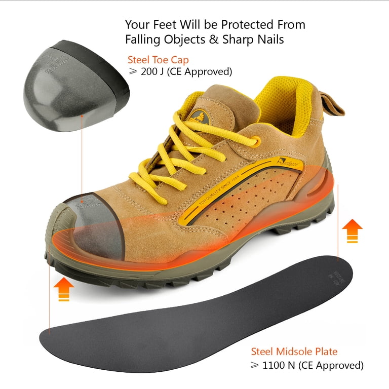 Safetoe Mens Safety Shoes Mens 6 / Womens 8 Steel Toe Work Cow Leather Suede NEW Safetoe Breathable Lightweight Leather Steel Toe Safety Work  main image 4