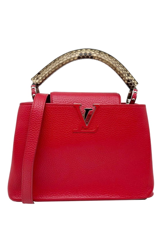 Pre-Owned Pre Owned LOUIS VUITTON Capucines BB Python Handle Leather Crossbody Bag Red