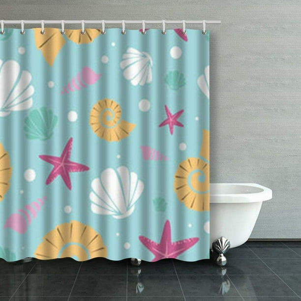 BSDHOME Seamless Pattern Kids Undersea World Shell Shower Curtains Bathroom  Curtain 66x72 Inch 
