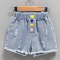 thumbnail image 2 of tarylea Girls Denim Shorts Elastic Waisted Jeans Shorts Bowknot Frayed Hem Pull on Summer Shorts, 2 of 9