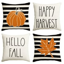 Sm:)e Watercolor Stripe Pumpkin Maple Leaf Hello Fall Pillow Covers 4 Set 18 x 18 Outdoor Cushion Case
