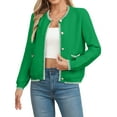 thumbnail image 1 of Charmo Women's Chunky Cardigan Sweaters Contrast Trim Crew Neck Coat, 1 of 6
