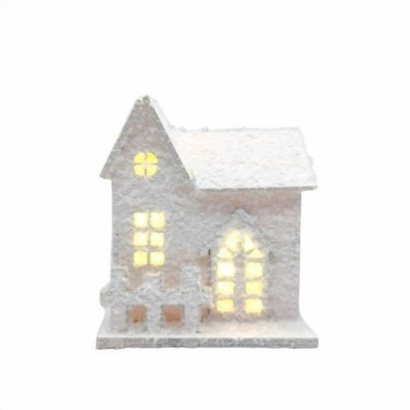 Lighted Christmas Village Houses Set – 3 Wooden LED Decorations with Faux Snow, 4.6 in x 2.8 in Each, for Home Desktop Display