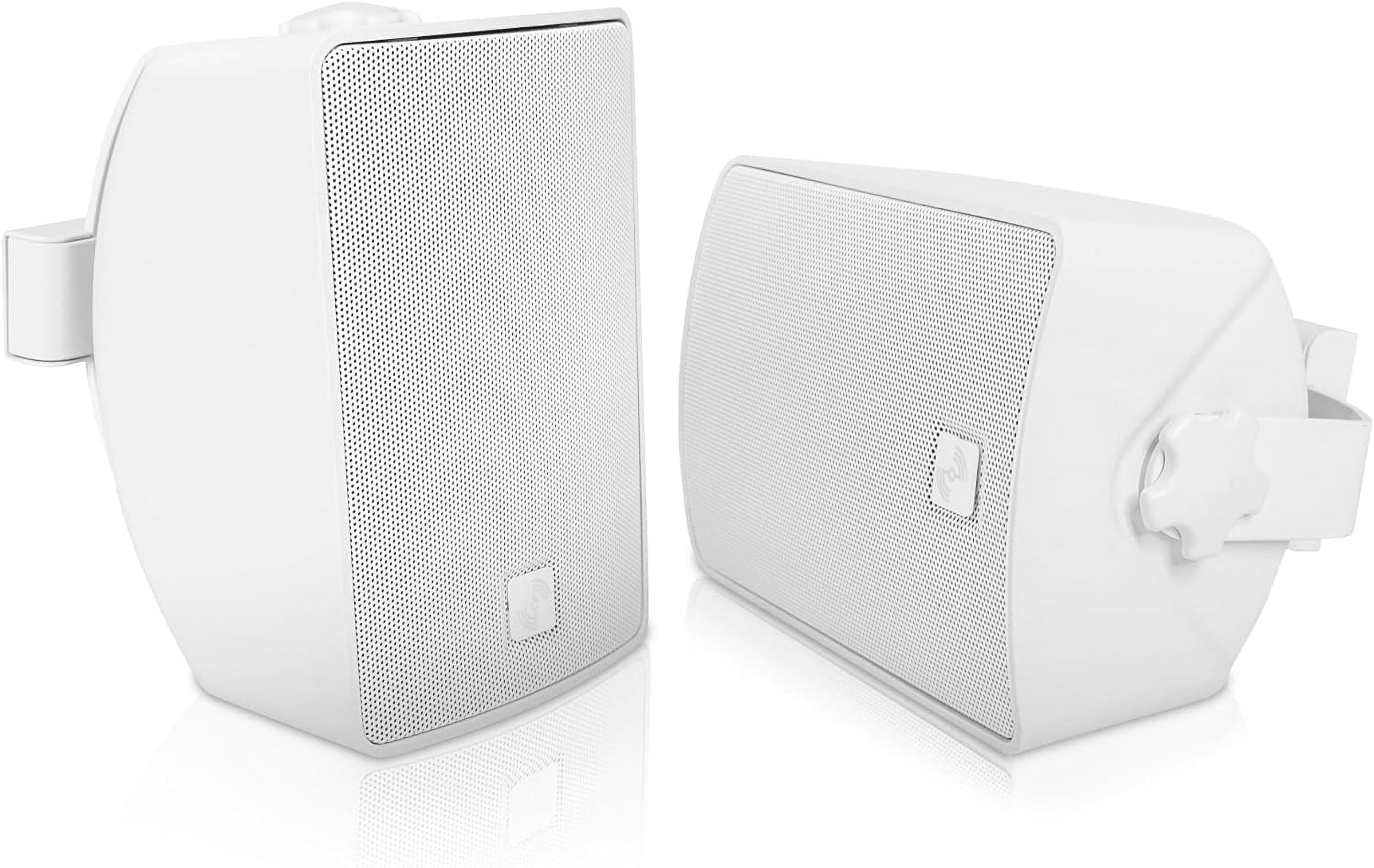 Sound Town Commercial Restaurant Bluetooth Amplifier + Surface-Mount Speaker Set, with One 2-Zone 70V/100V Amplifier with Bluetooth, 4 x 4.5-Inch Surface-Mount Speakers, White (PAC80X4TV4W)