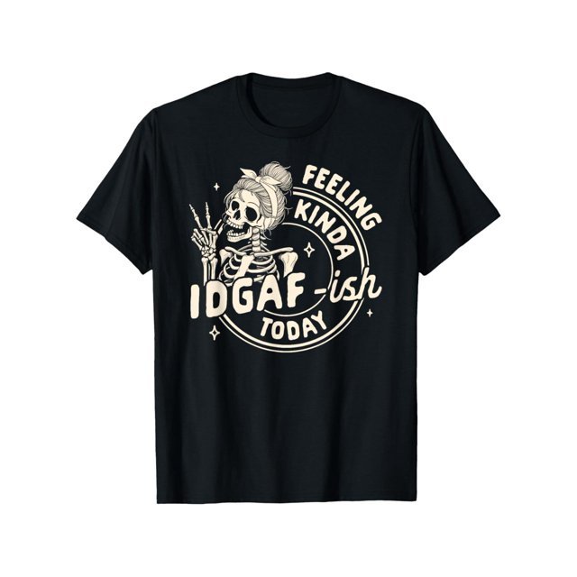 Camiseta de manga corta de algodón con sarcasmo, humor, esqueleto divertido, sensación de "I'm Notgaf" (hoy) para mujer, color negro