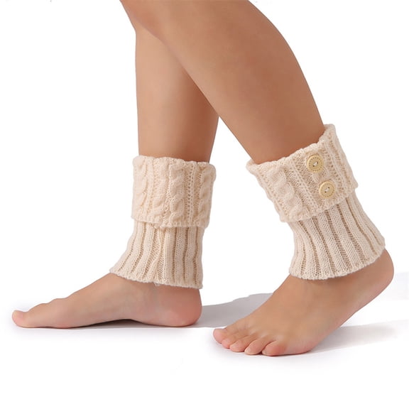 Zhuge 3 Pairs Beige Knitted Baggy Short Leg Warmers, Boot-Ready Soft Warm Socks for Daily Wear,Style A