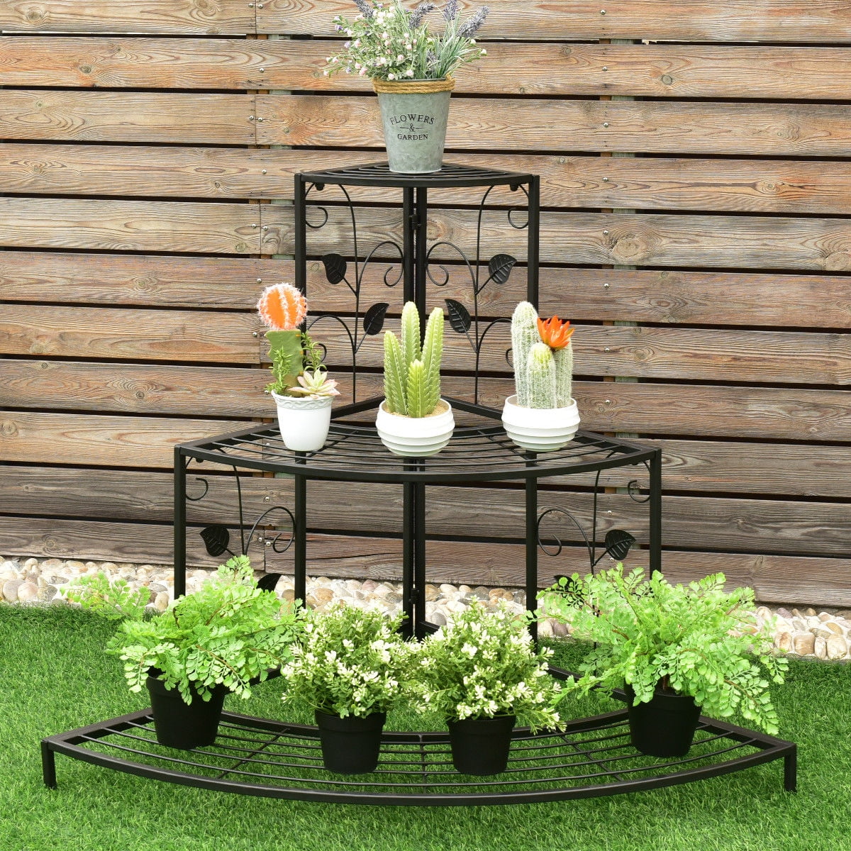 Costway 3 Tier Floral Corner Plant Stand Metal Flower Pot Rack Stair Display Ladder by Costway