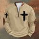 thumbnail image 1 of Blusas y camisas de manga larga con cuello redondo para hombre, talla grande, estampado, media cremallera, cuello redondo, estampado vintage, manga larga, poliéster, 1 of 3