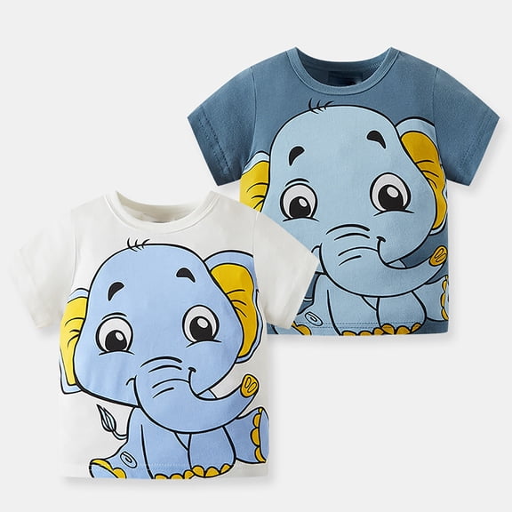 PAFNAFHF Boys T Shirts Short Sleeve Cartoon Elephant Print Pure Cotton For Toddler Kids Summer Wear Boys Tops Blue