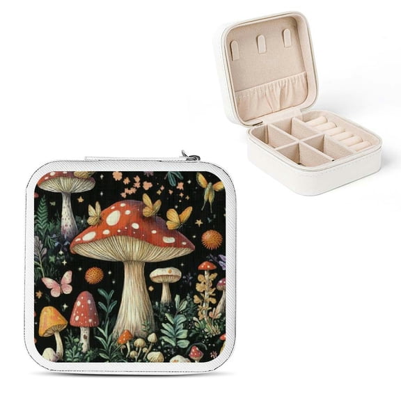 Creowell Mushroom Butterfly Maximalism Jewelry Box for Travel Gifts White