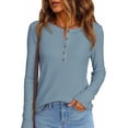 thumbnail image 3 of PRETTYGARDEN Women's Long Sleeve Waffle Knit Shirts Fall Casual Button Up Henley V Neck Tunic Tops Loose Fit Basic Tees, 3 of 9