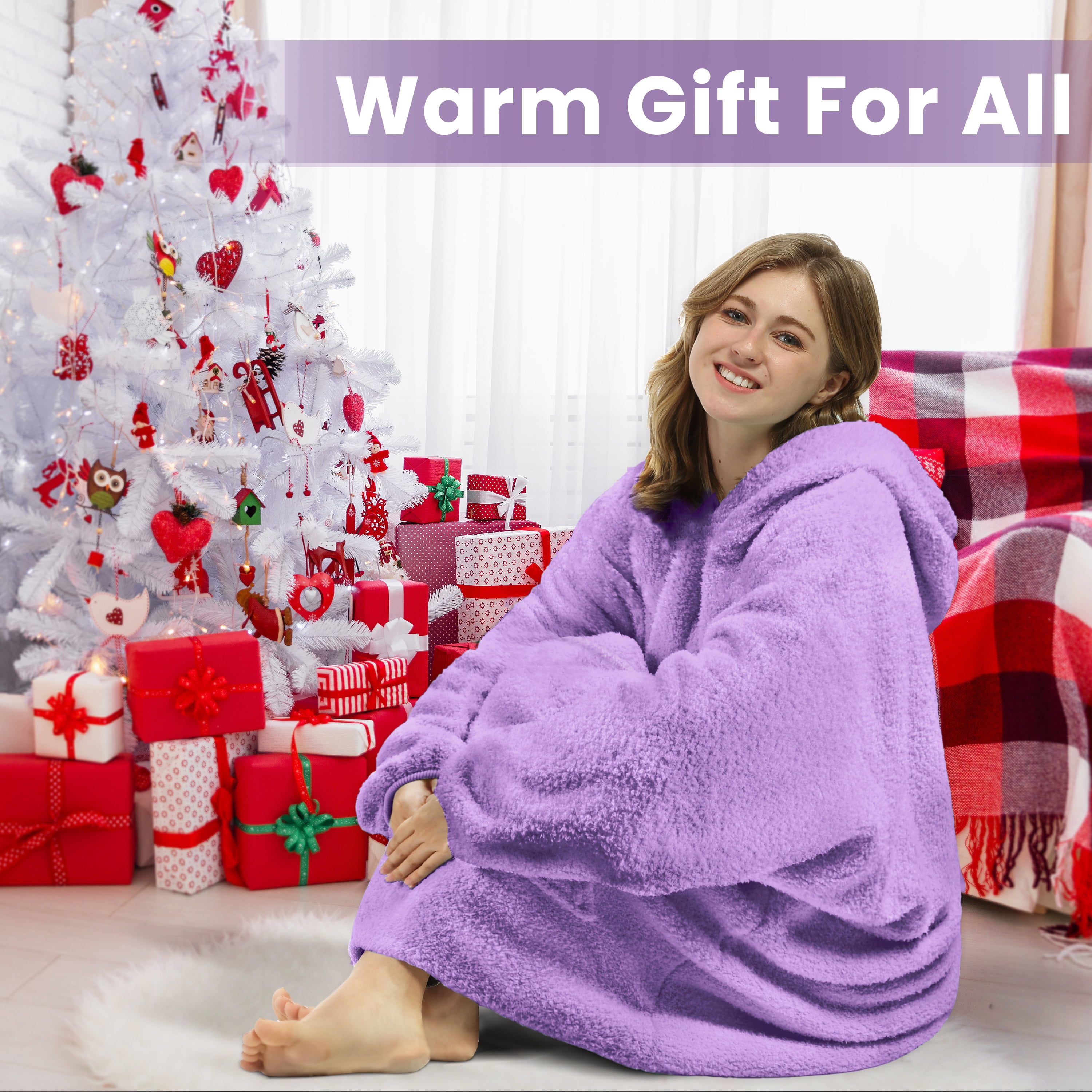 Tirrinia Oversized Blanket Hoodie Sweatshirts, Wearable Fluffy Fleece Plush Blanket, Lightweight Cozy Sweatshirt Blanket Gift for Women Men, Black
