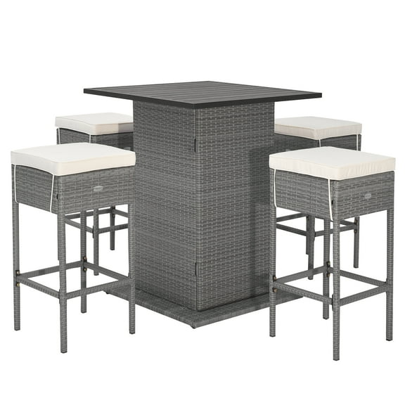 Gymax 5PCS Wicker Bar Table Set w/ Hidden Storage Shelves Bar Table Stools Patio
