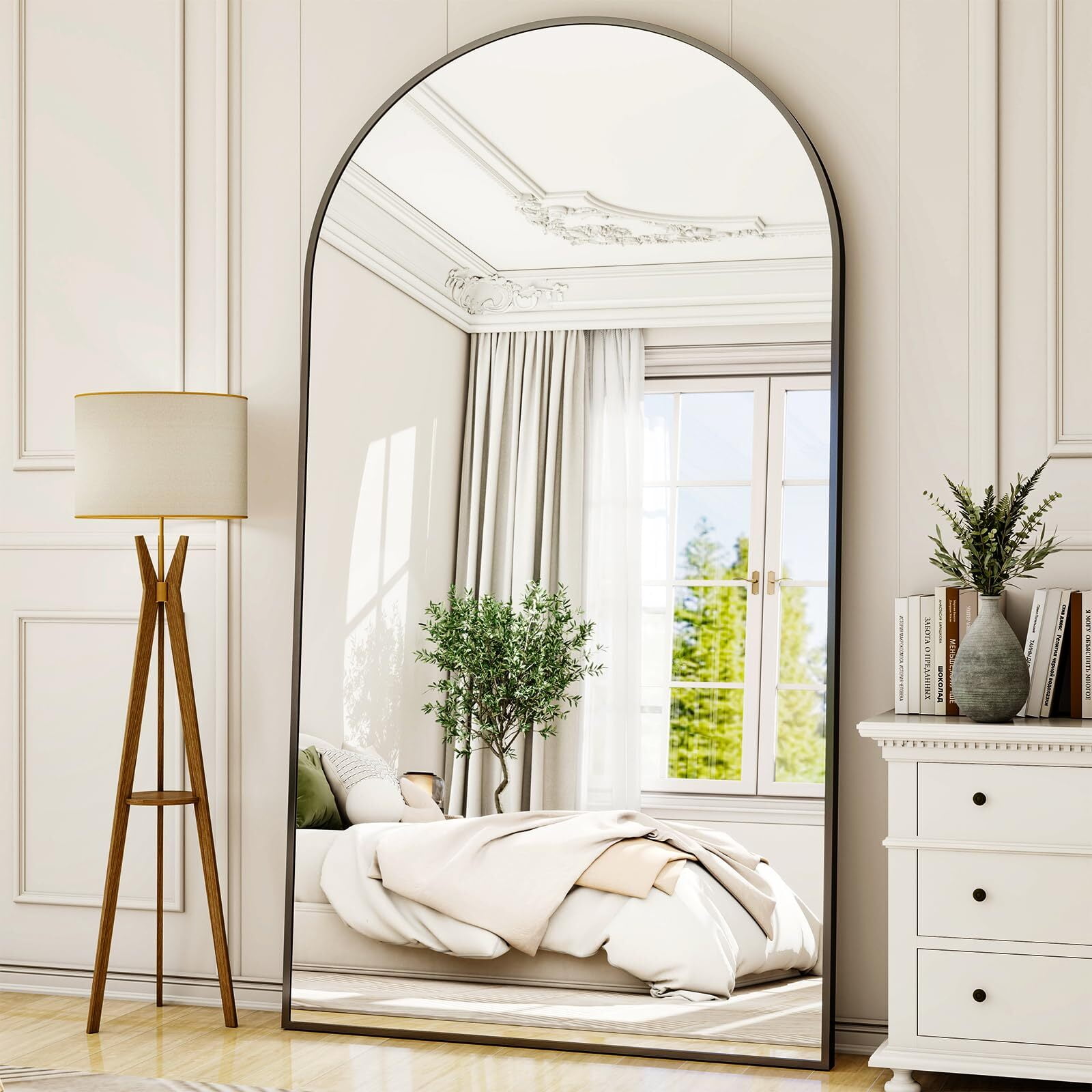 Anyrose 78.2"x35.2" Arched Large Full Length Mirror Free-Standing Wall-Mounted Floor Mirrors, Black