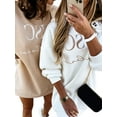 thumbnail image 4 of FASHIONWT Women Casual Fleece Hoodie Pullover Letter Print Mini Sweatshirt Dress, 4 of 4