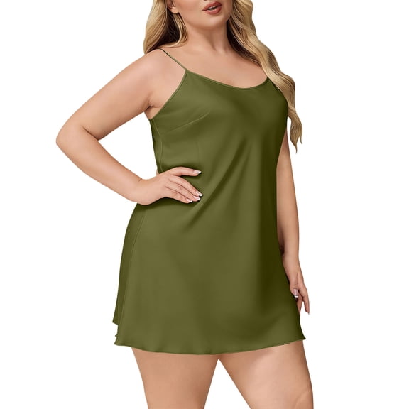 yillto Plus Size Women's Nightgown Spaghetti Strap Sleepwear Sleeveless Scoop Neck Cami Sleep Dress