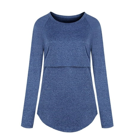

asdoklhq Pregnant Clothes Clearances Women Maternity Nursing Clothes Long Sleeve Round Neck Breastfeeding Tops