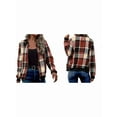 thumbnail image 3 of Shackets for Women Casual Zip Up Flannel Plaid Jackets Long Sleeve Baggy Outwear Coat Fall Clothes Brick Red XXL, 3 of 7