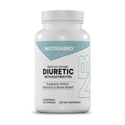 NutraBio Diuretic with Electrolytes- Maximum Strength Water Retention Pills and Bloat Relief Support for Women and Men, Diuretic Water Pills Supplements- 30 Servings- 120 Capsules