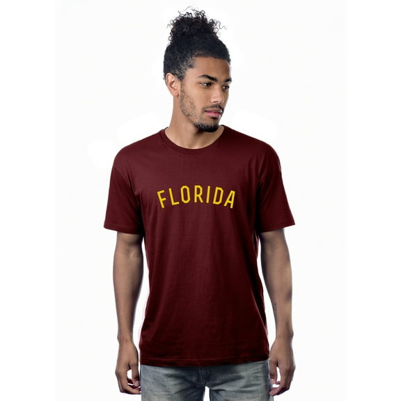 Daxton Premium Basic Crew Neck Short Sleeve Tshirt Cities Florida  Letter - Burgundy Gold-Medium