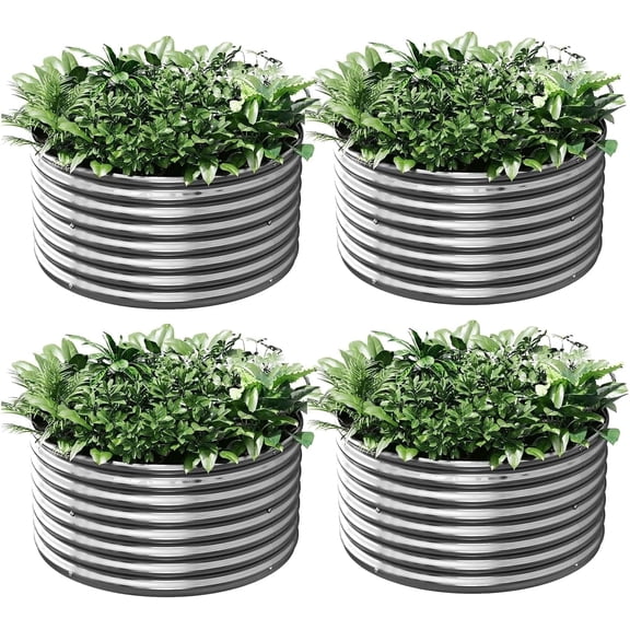 CATMANOR 4 Pack 2FT Length Round Galvanized Raised Garden Bed Outdoor,Metal Garden Bed for Vegetables,Steel Raised Beds for Gardening,Above Ground Garden Box for Flower