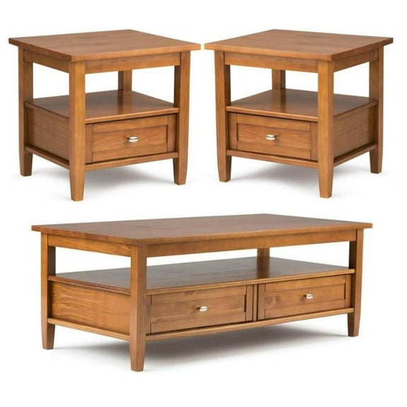 Home Square 3-Piece Set with Wood 48" Coffee Table and 2 20" End Side Tables