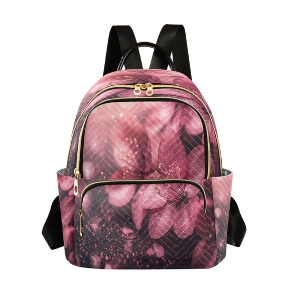 Casual Pink Glittery Flowers Backpack for School,College and Travel, Water Resistant Bookbag,