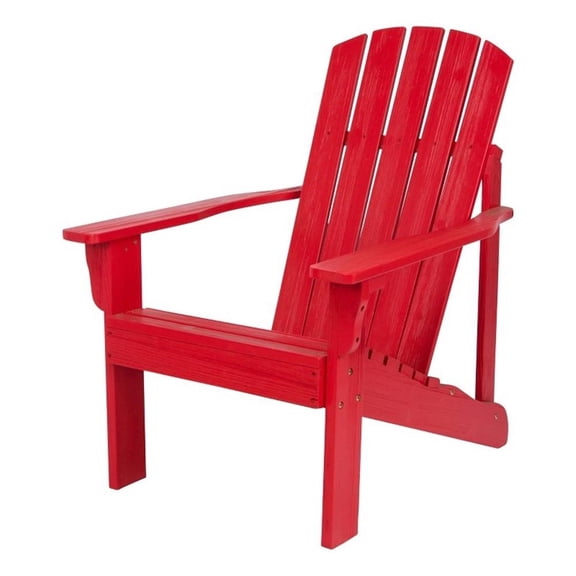 Pemberly Row Traditional Cedar Wood Patio Firepit Adirondack Chair in Red