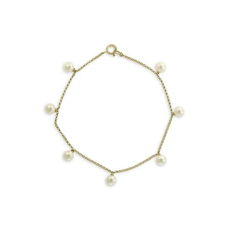 14K Yellow Gold & 5MM White Round Pearl Bracelet