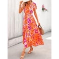 thumbnail image 4 of PRETTYGARDEN Summer Maxi Dress for Women Casual Wear To Work V Neck Puff Short Sleeve Smocked Ruffle Flowy Beach Boho Long Floral Dress, 4 of 9
