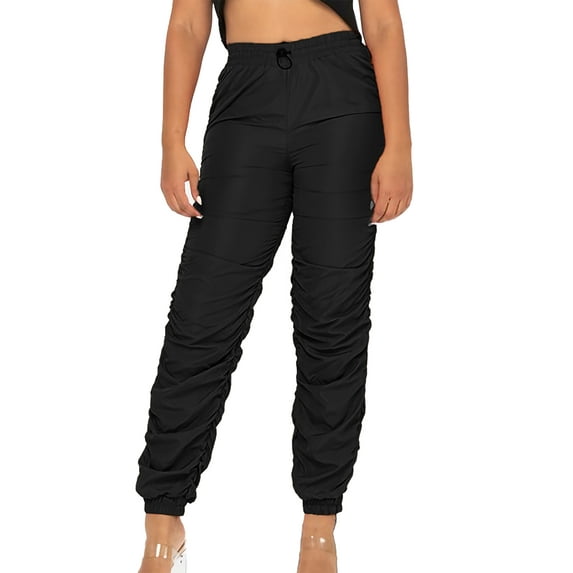 A2Y Women's Solid Sporty Style Ruched Adjustable Drawstring Jogger Pants Black S