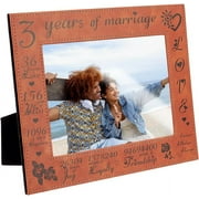 3 Years of Marriage Engraved Leather Picture Frame 5x7 inch 3rd Anniversary Frame Brown Hanging/Tabletop Photo Frame with Flocked Backing Wedding Gift for Birthday Wedding