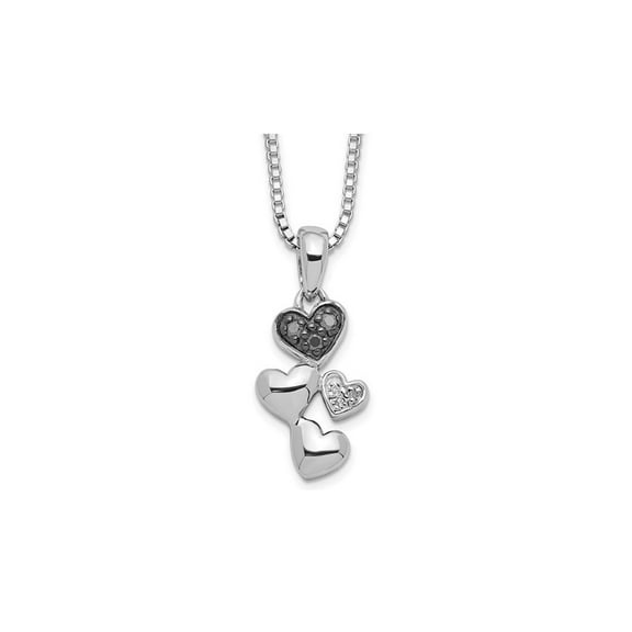 Black & White Accent Diamond Triple Heart Pendant Necklace in Sterling Silver with Chain for Women