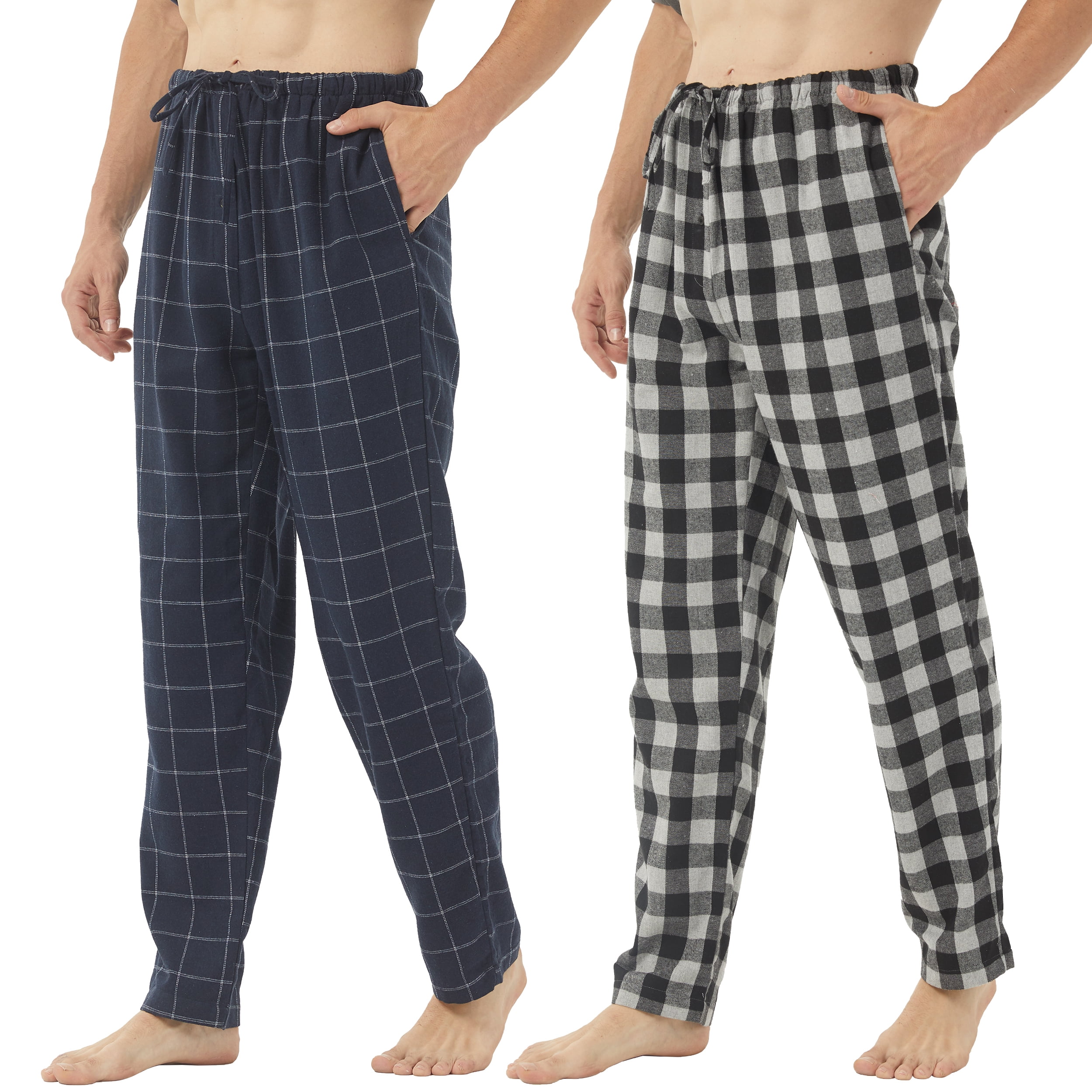Mens Flannel Pajama Sleep Pants Size Large Lounge Bottoms Black Plaid Checks New 