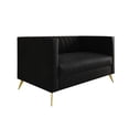 thumbnail image 5 of Home Design Weiss Velvet Square Arm Loveseat with Channel-Tufted Back and Gold Metal Legs, Modern Upholstered Living Room Seating, Black, 5 of 5